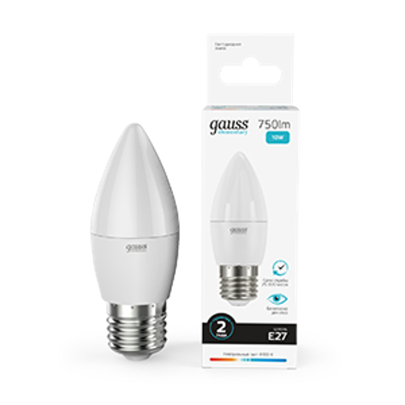 Лампа светодиодная Elementary Свеча 10W 750lm 4100K E27 LED 1/10/100