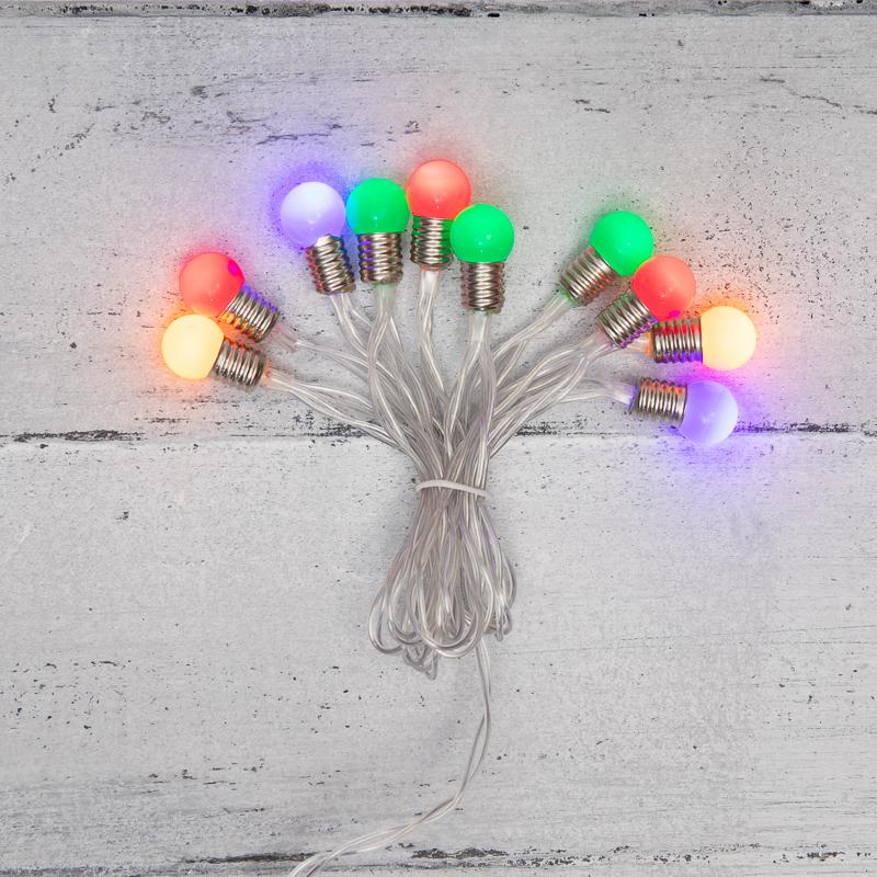 Гирлянда светодиодная Мини-лампочки 1.5 м, 10 LED, прозрачный ПВХ, цвет свечения мультиколор, 2 х АА (батарейки не в комплекте)