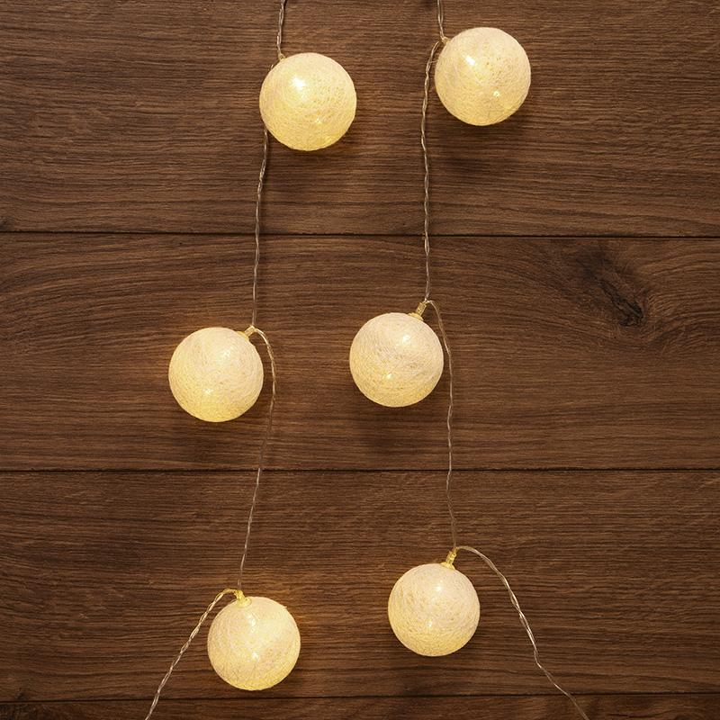 Тайские фонарики Пломбир 1.5 м, 10 LED, прозрачный ПВХ, цвет свечения теплый белый, 2 х АА (батарейки не в комплекте)