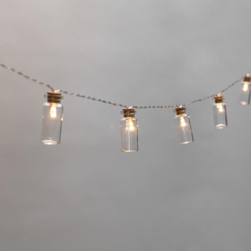 Гирлянда светодиодная Баночки 1,5 м, 10 LED, прозрачный ПВХ, цвет свечения теплый белый, 2 х АА (батарейки не в комплекте)