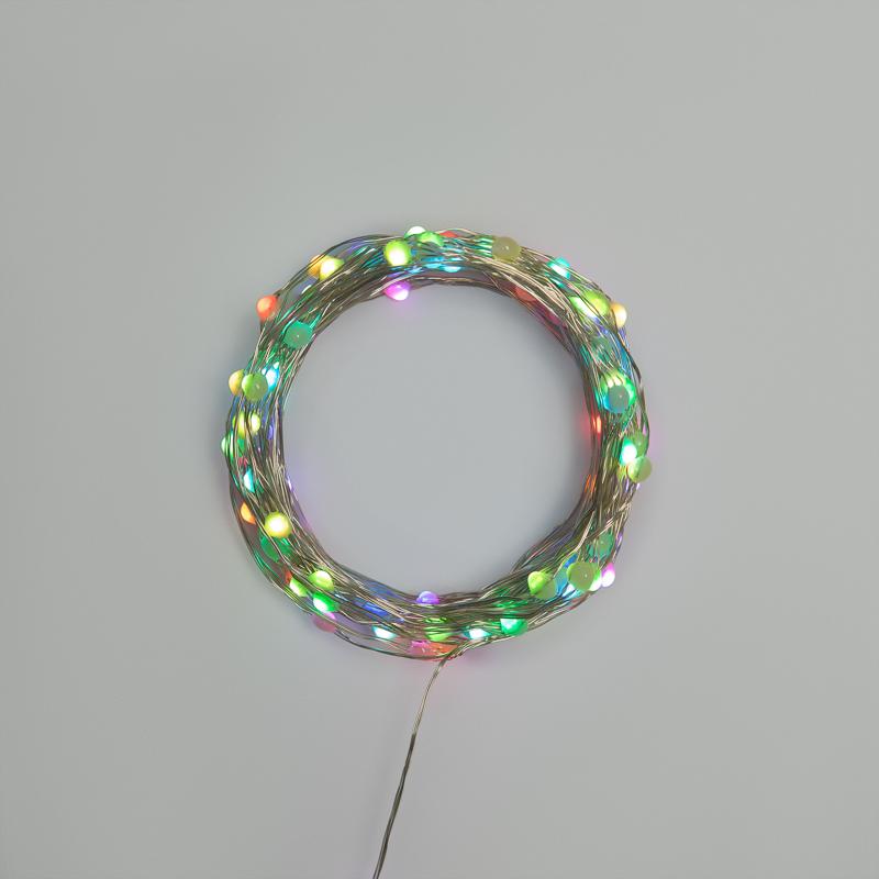 Гирлянда Роса 10м, 100LED, цвет свечения RGB, IP44, на батарейках 3хАА, с пультом 44 режима
