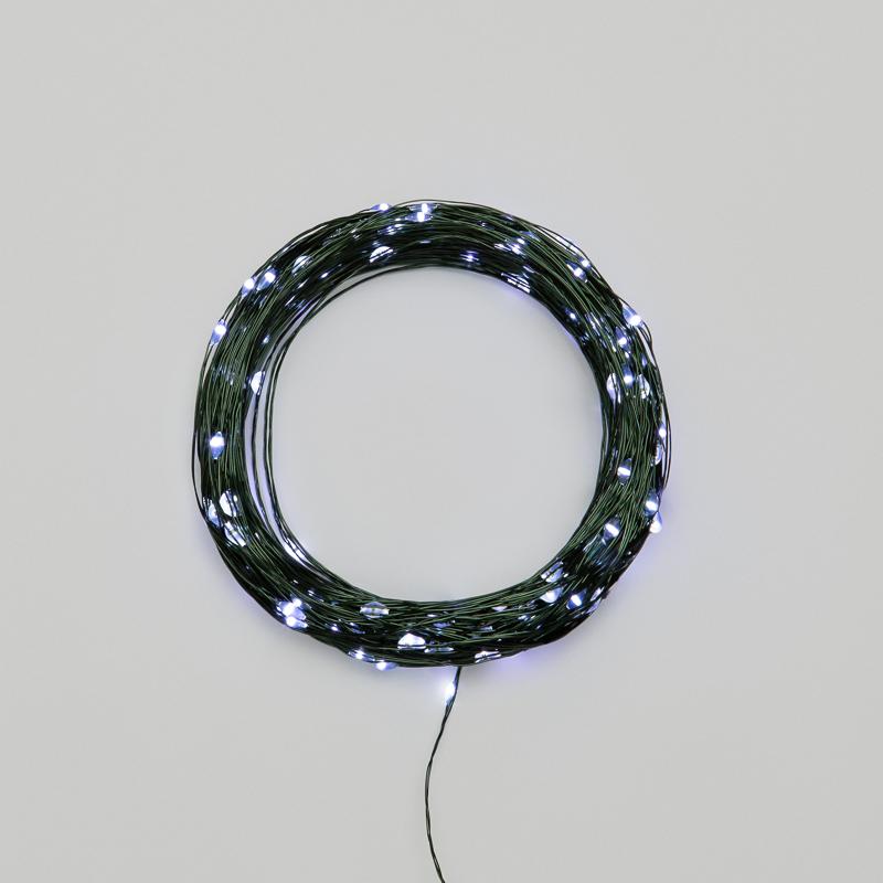 Гирлянда светодиодная Роса с контроллером 30м, 300LED, БЕЛЫЙ, IP20, 230В, зеленый провод