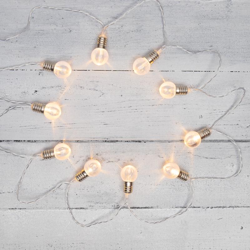 Гирлянда светодиодная Лампочки 10 LED, 1.5 м, прозрачный ПВХ, теплый белый цвет свечения, 2 х АА (батарейки не в комплекте)