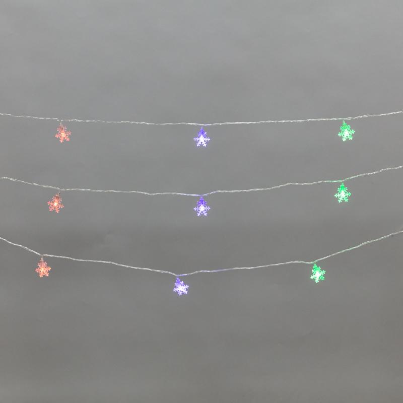 Гирлянда светодиодная Снежинки большие 5м, 20LED, IP20, прозр. провод, свечение (RG/RB), мигание, 230В