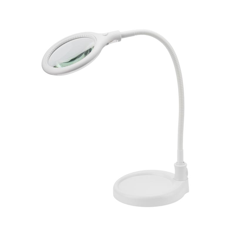 Лупа настольная 3D с подсветкой 30 LED, подставка+прищепка, белая