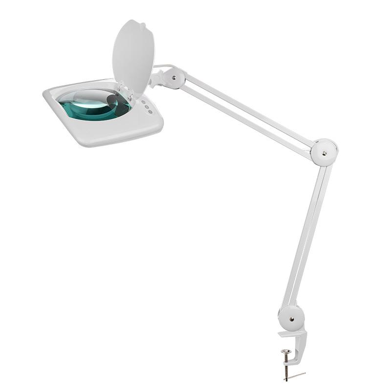 Лупа на струбцине , квадратная, 5D, с подсветкой 108 LED, белая