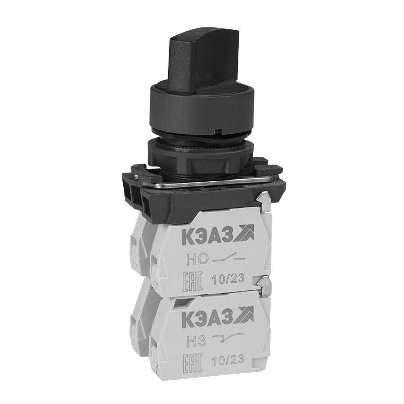 Переключатель КПЕ2122Р-черный-2но+2нз-ручка-фикс-3поз-IP40