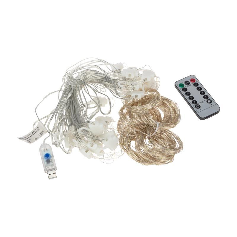 Гирлянда Дождь из росы  6х3 м, 600 LED, белый, IP20, USB + пульт управления
