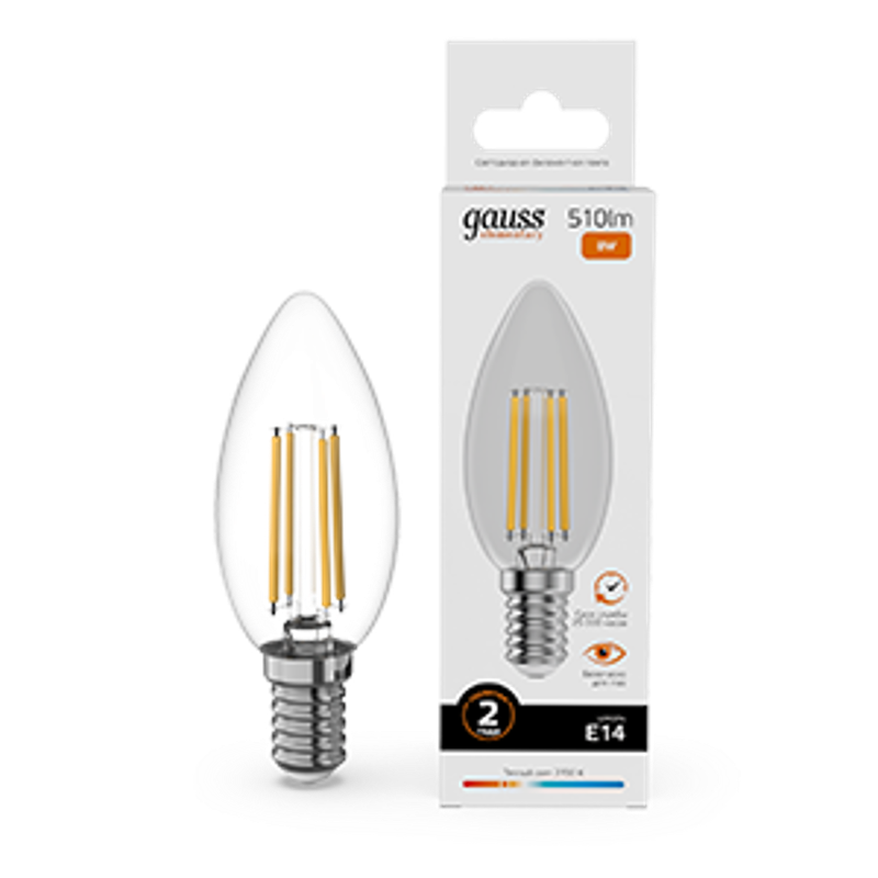 Лампа светодиодная   Filament Elementary Свеча 8W 510lm 2700К Е14 LED 1/10/100