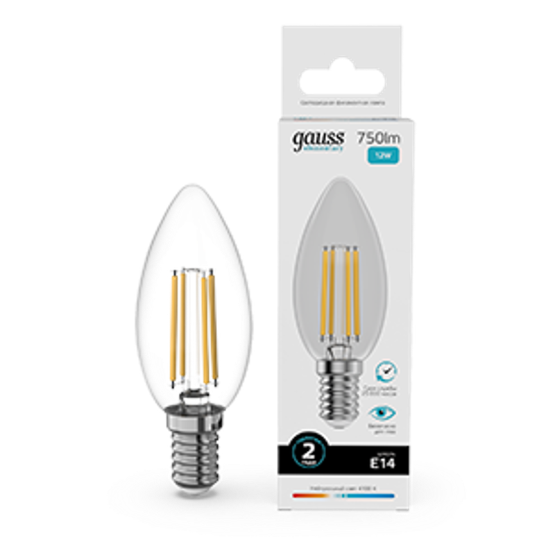 Лампа светодиодная   Filament Elementary Свеча 12W 750lm 4100К Е14 LED 1/10/100