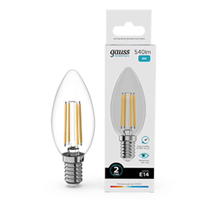 Лампа светодиодная   Filament Elementary Свеча 8W 540lm 4100К Е14 LED 1/10/100