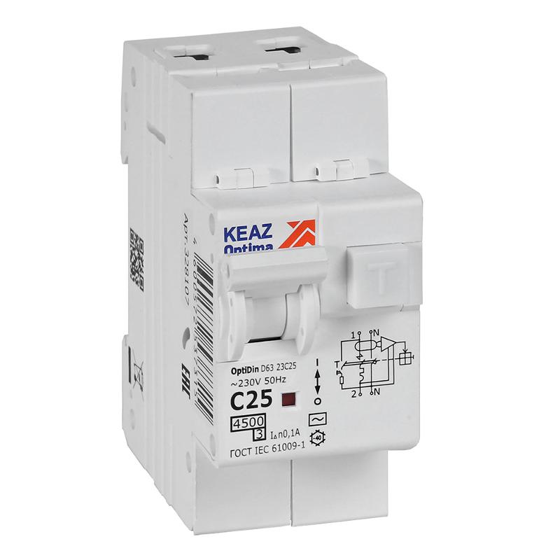 Выключатель автоматический дифференциального тока OptiDin D63-23C25-AC-У3 (2P, C25, 100mA, 4,5кА)