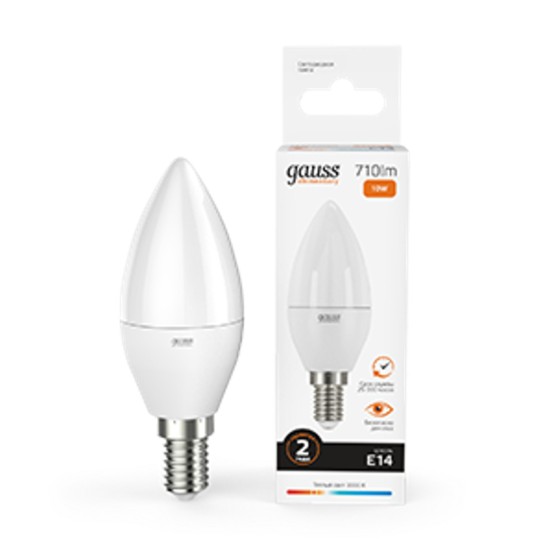 Лампа светодиодная LED 10Вт E14 220В 2700К Elementary свеча