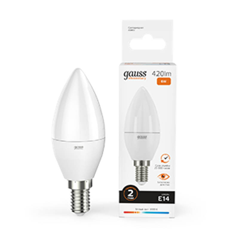 Лампа светодиодная LED 6Вт E14 220В 3000К Elementary свеча