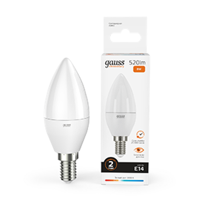 Лампа светодиодная LED 8Вт E14 220В 2700К Elementary свеча