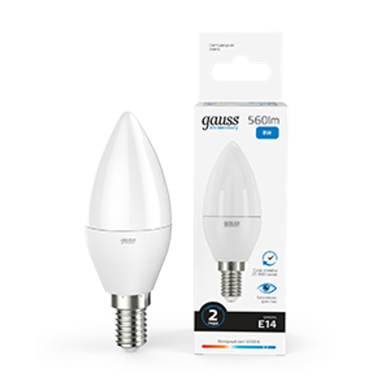 Лампа светодиодная LED 8Вт E14 220В 6500К Elementary свеча