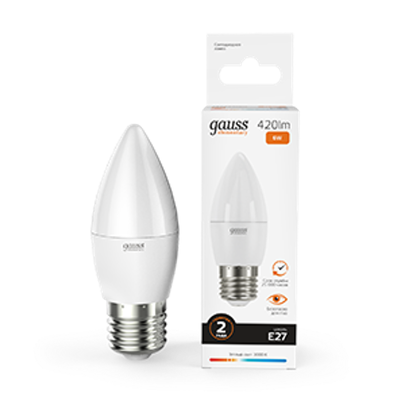 Лампа светодиодная LED 6Вт E27 220В 2700К Elementary свеча