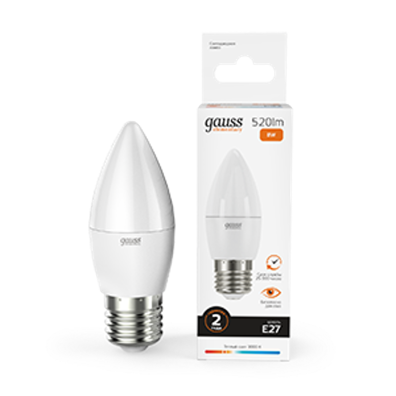 Лампа светодиодная LED 8Вт E27 220В 2700К Elementary свеча
