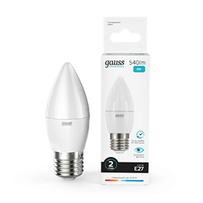 Лампа светодиодная LED 8Вт E27 220В 4100К Elementary свеча