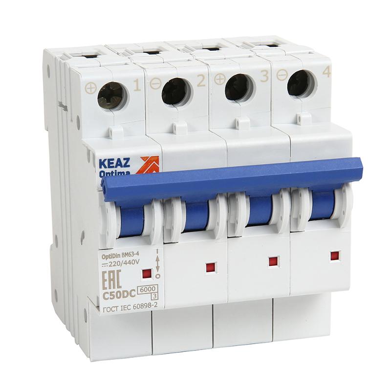 Выключатель автоматический четырёхполюсный OptiDin BM63-4K3-DC-УХЛ3 (Новый)