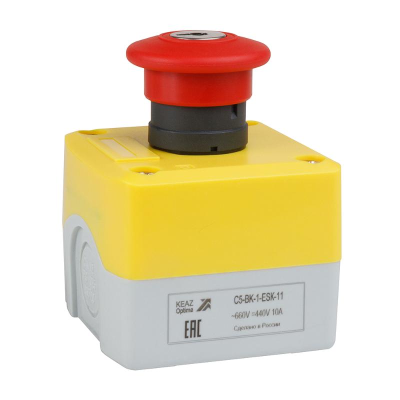 Пост кноп авар стоп OptiSignal D22 C5-BK-1-ESK-11 1НО+1НЗ с ключом XALK188E
