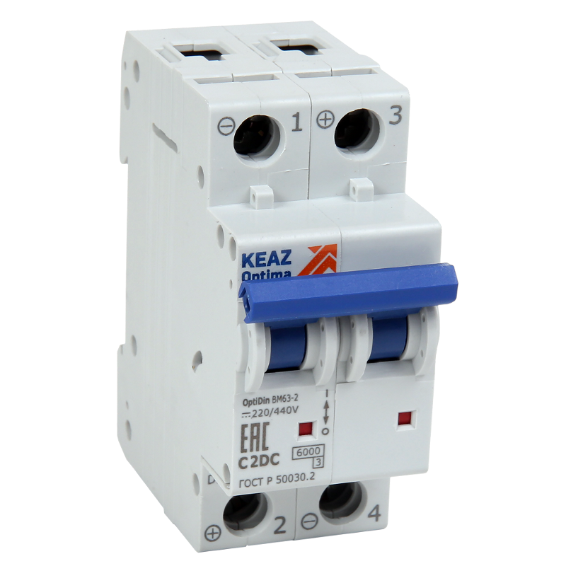 Выключатель автоматический двухполюсный OptiDin BM63-2B13-DC-RP-УХЛ3
