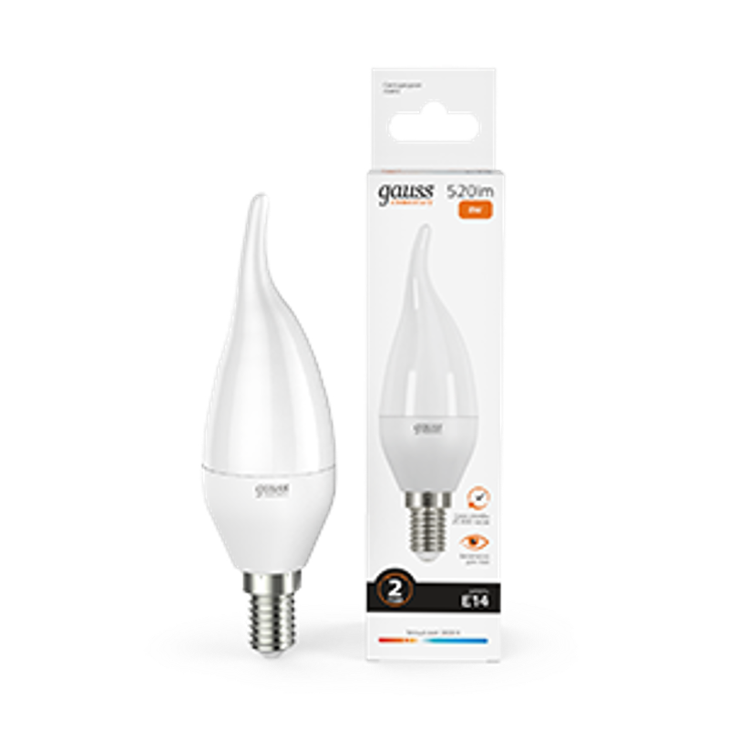 Лампа светодиодная LED 8Вт E14 220В 2700К Elementary свеча на ветру