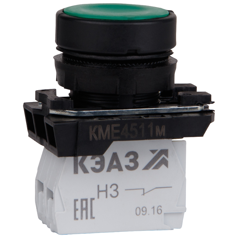 Кнопка КМЕ4520м-зеленый-2но+0нз-цилиндр-IP54