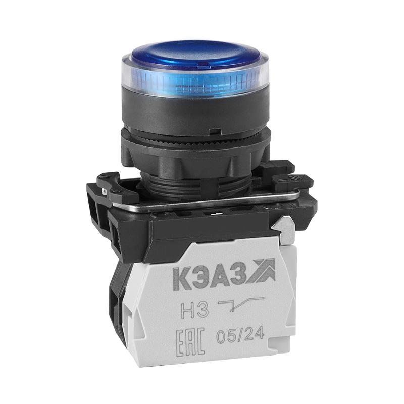 Кнопка КМЕ4111мЛ-220В-синий-1но+1нз-цилиндр-индикатор-IP40