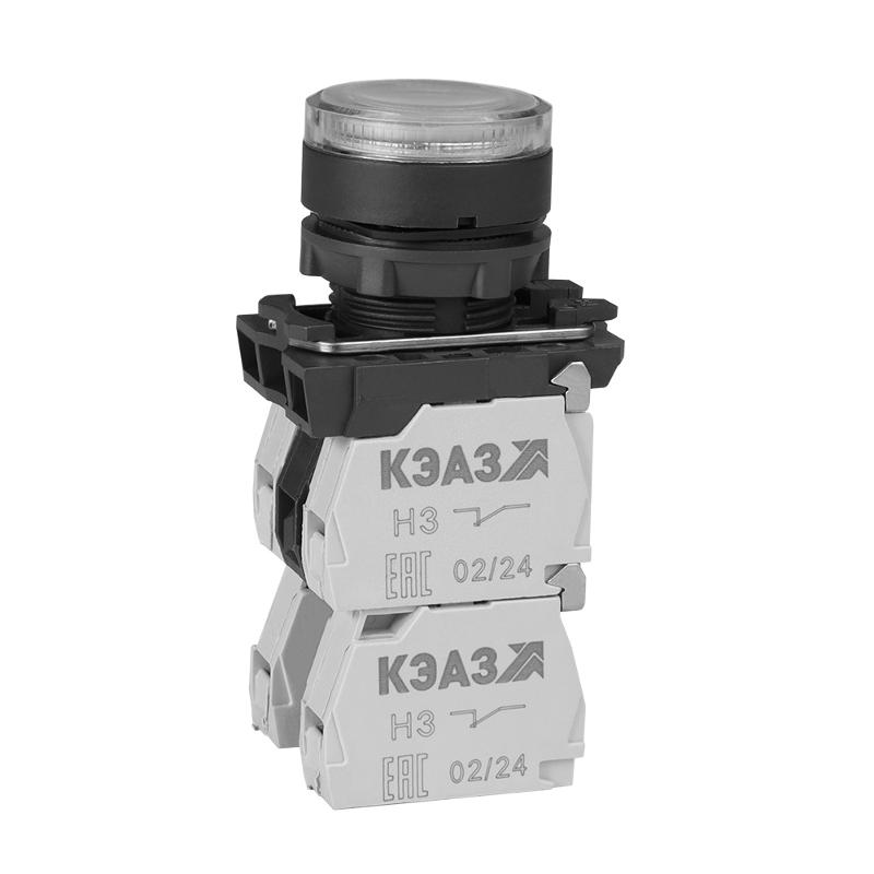 Кнопка КМЕ4520мЛ-24В-белый-2но+0нз-цилиндр-индикатор-IP54