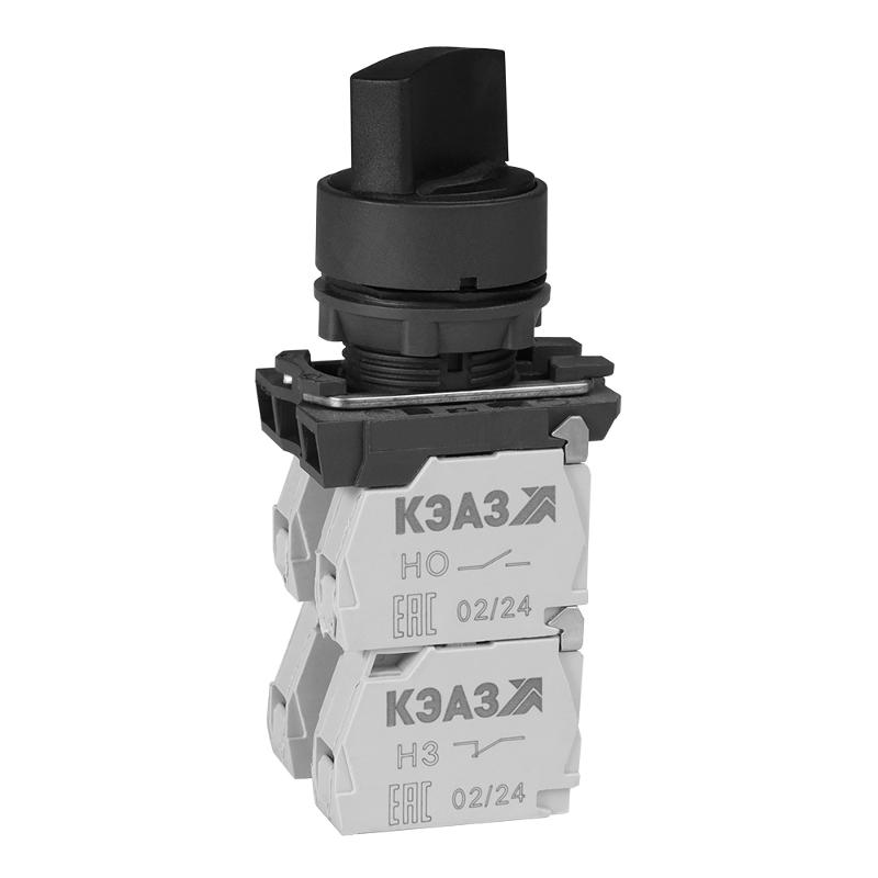 Переключатель КПЕ2520Р-черный-2но+0нз-ручка-фикс-3поз-IP54