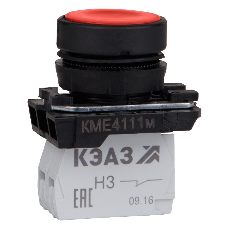 Кнопка КМЕ4501мС-красный-0но+1нз-цилиндр-IP54