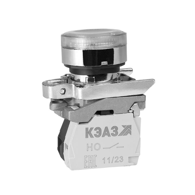 Кнопка КМЕ4511мЛС-220В-белый-1но+1нз-цилиндр-индикатор-IP54