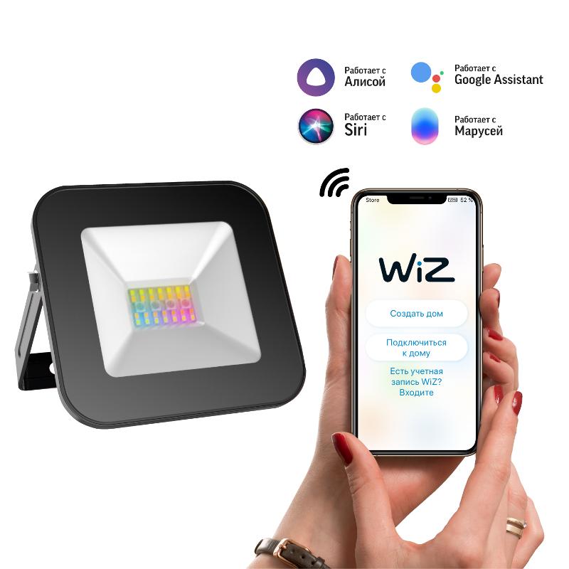 Прожектор светодиодный Smart Home 10W 700lm 3000-6500K 200-240V IP65 черный RGBW+изм.цв.темп.+диммирование LED 1/20