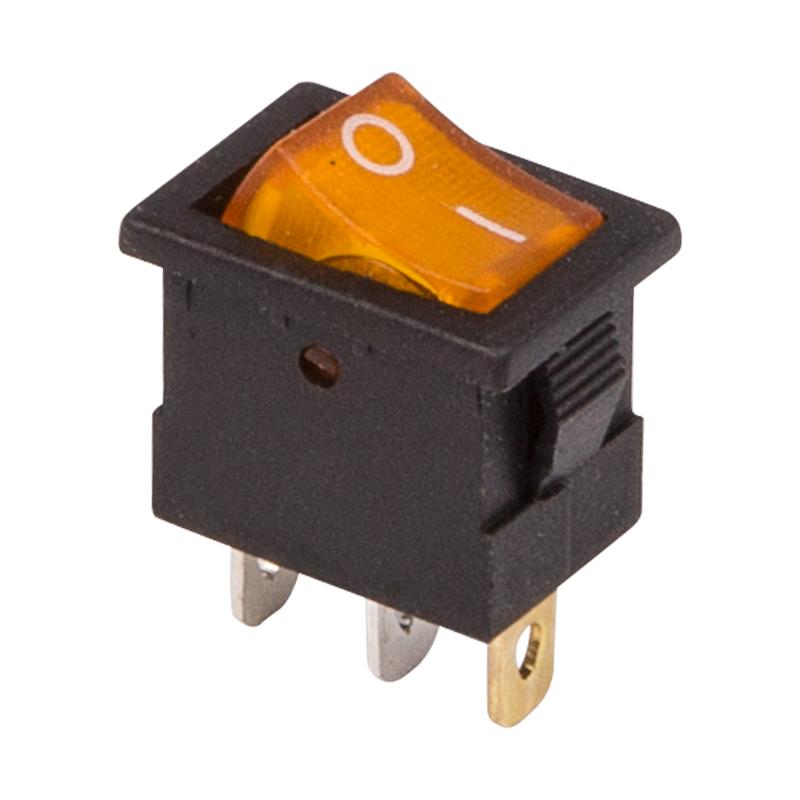 Выключатель клавишный 12V 15А (3с) ON-OFF желтый с подсветкой Mini
