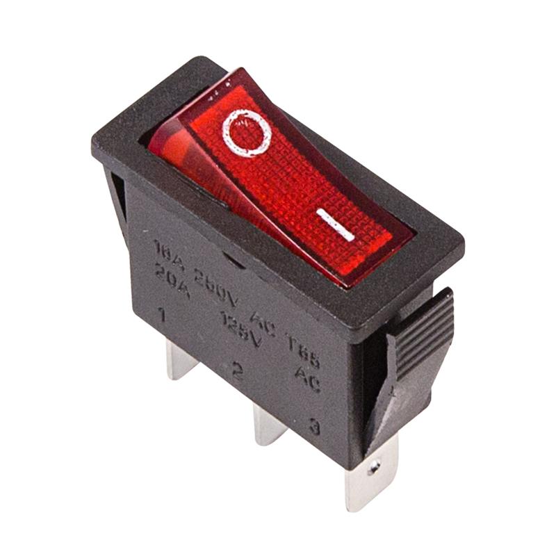 Выключатель клавишный 250V 15А (3с) ON-OFF красный с подсветкой