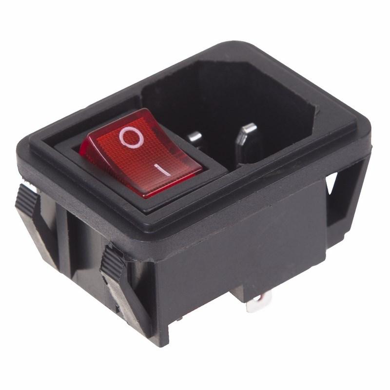 Выключатель клавишный 250V 10А (4с) ON-OFF красный с подсветкой и штекером C14 3PIN