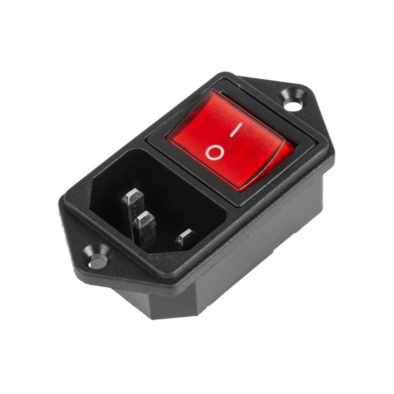 Выключатель клавишный 250 V 16 А (4с) ON-OFF красный с подсветкой и штекером C14 3PIN