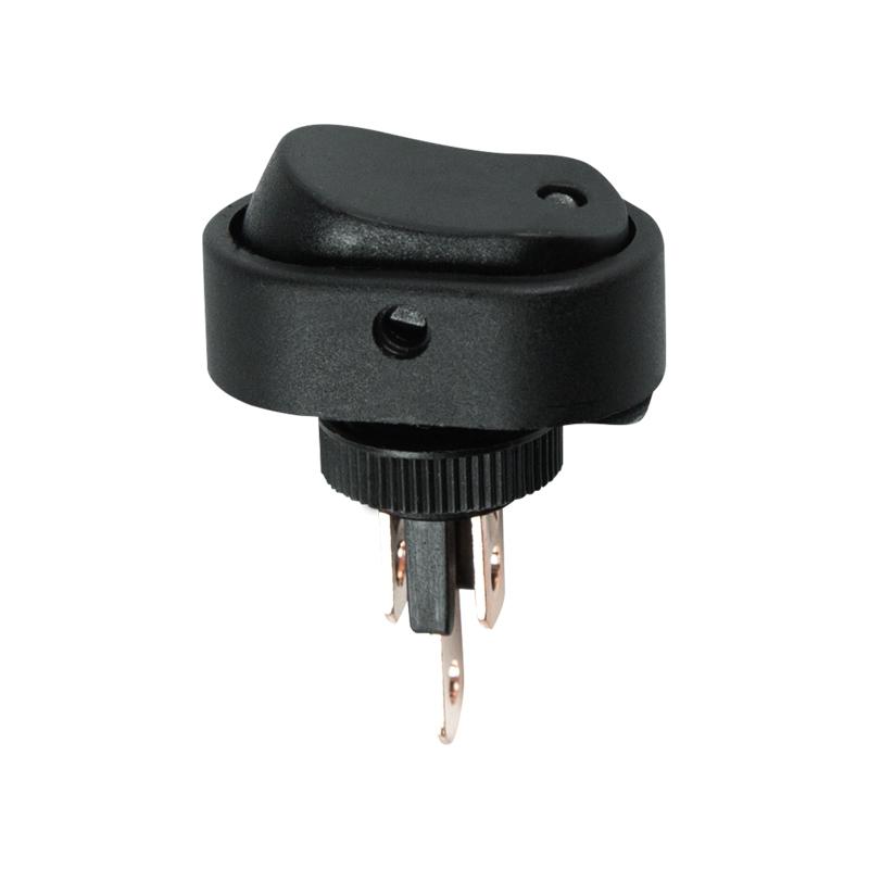 Выключатель клавишный 12V 20А (3с) ON-OFF черный ОВАЛ с зеленой LED подсветкой