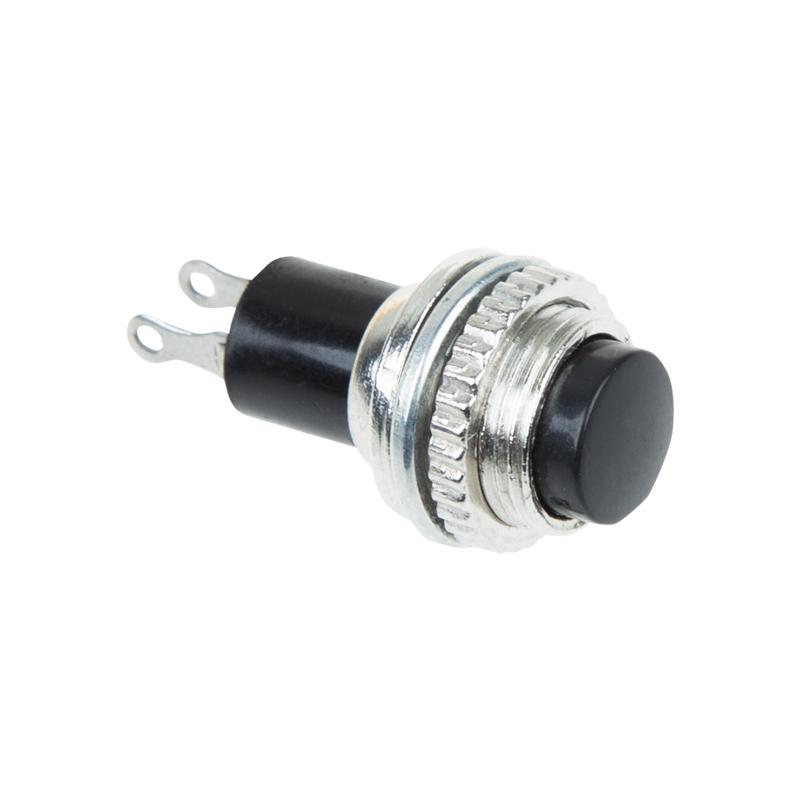 Выключатель-кнопка металл 220V 2А (2с) (ON)-OFF Ø10.2 черная Mini