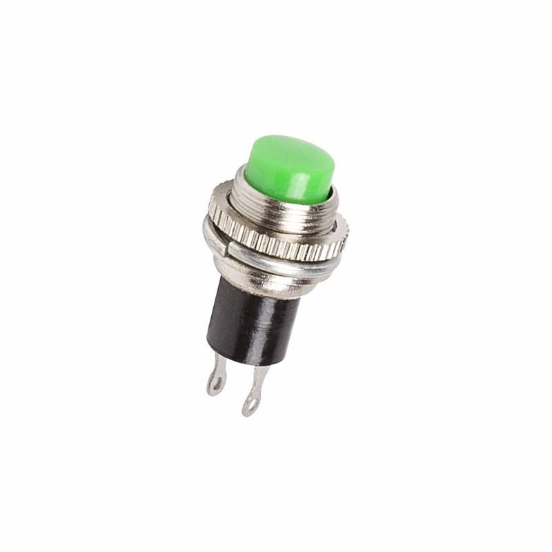Выключатель-кнопка металл 220V 2А (2с) (ON)-OFF Ø10.2 зеленая Mini
