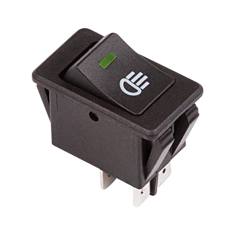 Выключатель клавишный 12V 35А (4с) ON-OFF с зеленой LED подсветкой