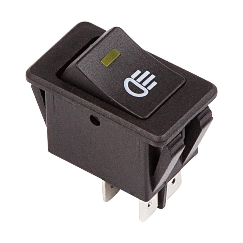 Выключатель клавишный 12V 35А (4с) ON-OFF с желтой LED подсветкой