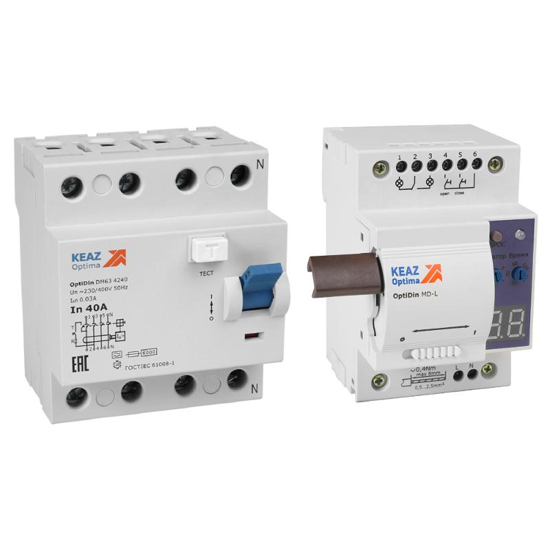 Моторпривод OptiDin MD-L-УХЛ4 + ВДТ без защиты от сверхтоков OptiDin DM63-4463-AС-УХЛ4 (4P, 63, 300mA)