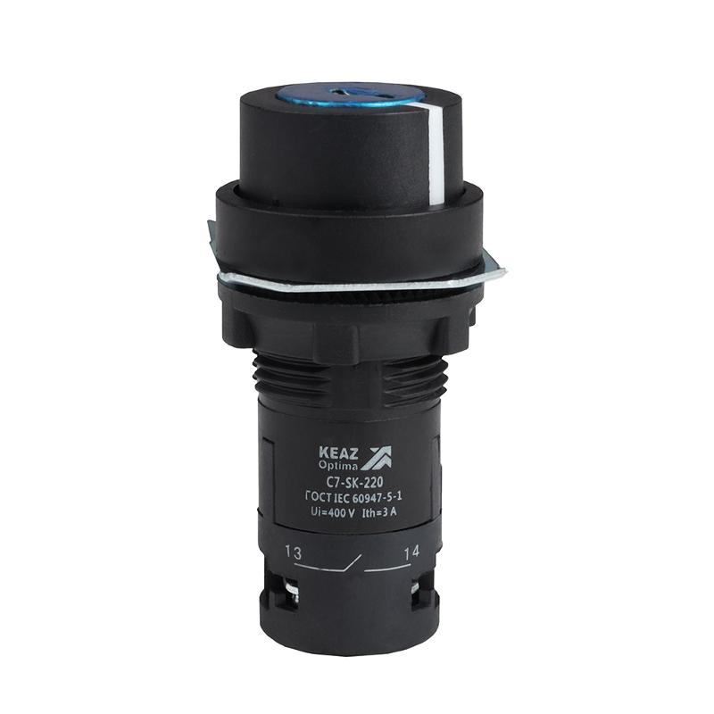 Переключатель 2 положения OptiSignal Compact D22 C7-SK-220 черный с ключом 2НО XB7NG23