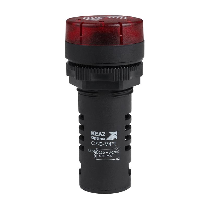 Зуммер с пульсирующим сигналом OptiSignal Compact D22 C7-B-M4FL красный с подсветкой 230 В AC/DC