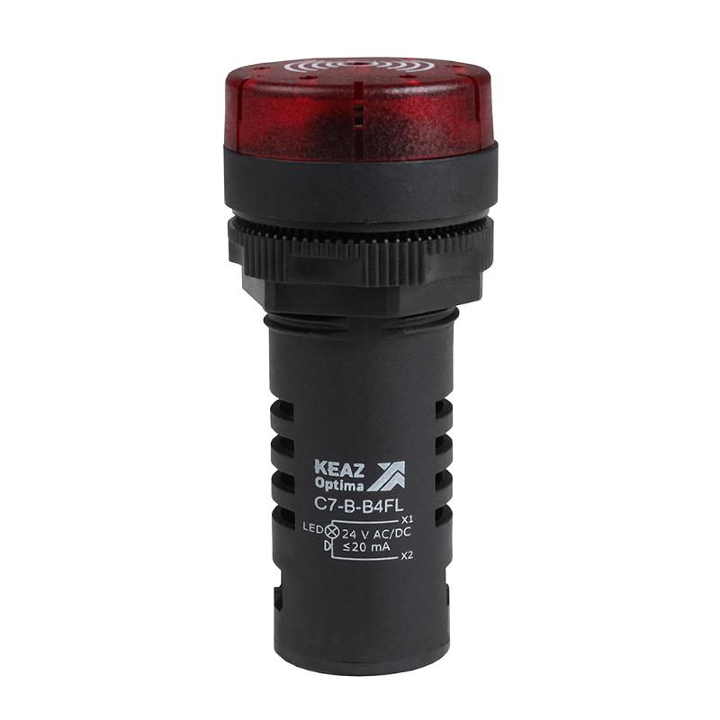 Зуммер с непрерывным сигналом OptiSignal Compact D22 C7-B-B4CL красный с подсветкой 24 В AC/DC