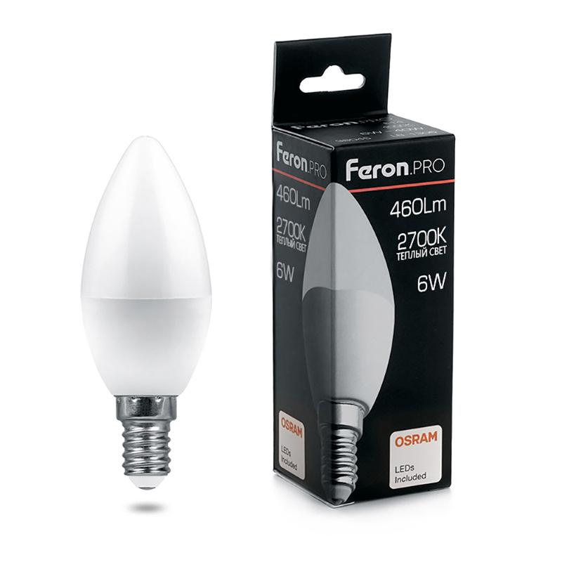 Лампа светодиодная .PRO LB-1306 Свеча E14 6W 2700K OSRAM LED
