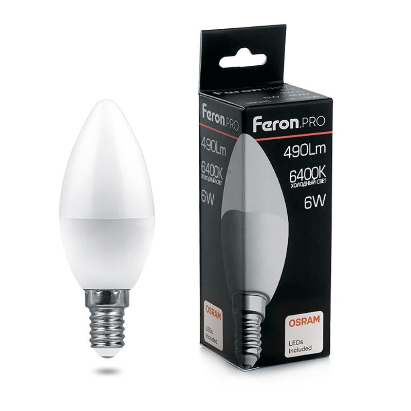 Лампа светодиодная .PRO LB-1306 Свеча E14 6W 6400K OSRAM LED