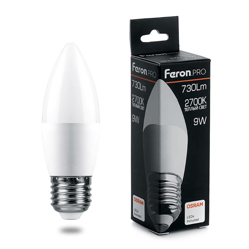 Лампа светодиодная .PRO LB-1309 Свеча E27 9W 2700K OSRAM LED